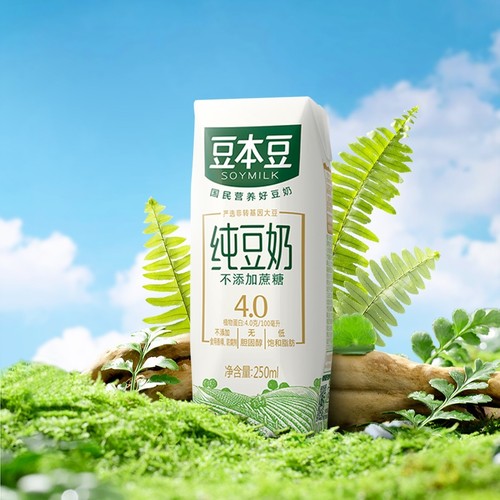 豆本豆纯豆奶250ml*12盒蔗糖营养早餐豆奶代餐奶官方整箱蛋白健康
