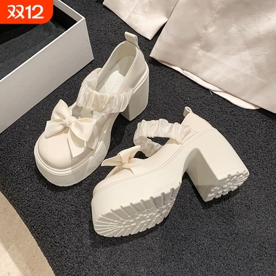 厚底玛丽珍鞋女2025年新款春季珍珠法式高跟小皮鞋单鞋浅口圆头