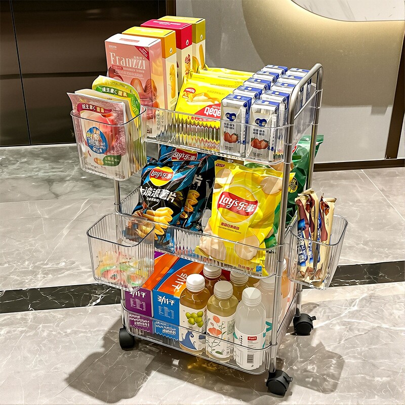 亚克力零食置物架落地多层可移动小推车化妆品客厅收纳架厨房玩具