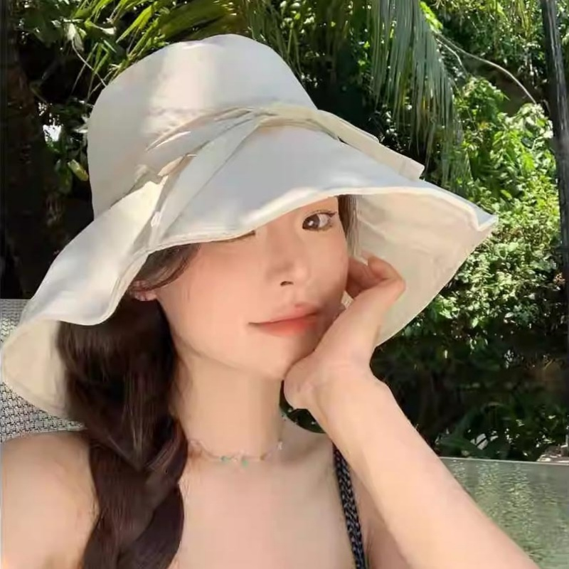夏季薄款渔夫帽女款速干大头围帽子遮阳防晒帽防风绳出游条纹大檐
