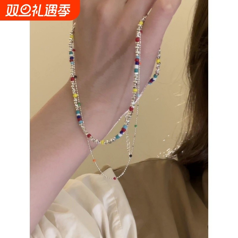 轻奢串珠碎银子项链夏季彩色小众女款锁骨链颈链高级感配饰七夕