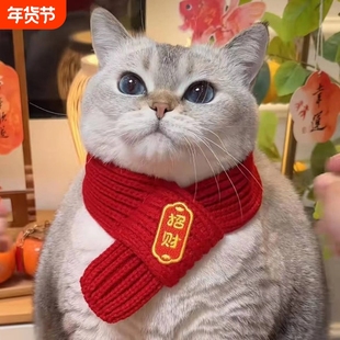 猫咪新年围巾宠物围脖红色保暖中国风口水巾围兜狗狗新年装饰品
