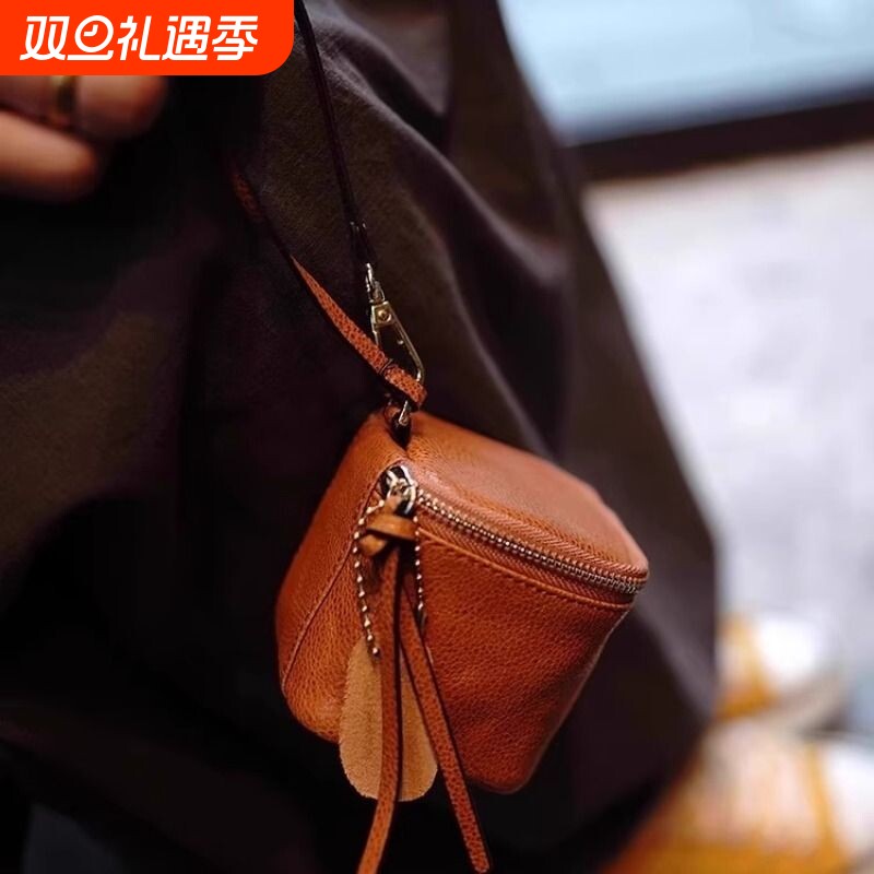 新款迷你复古风牛皮质感小钱包女款简约零钱包大容量收纳包钥匙包