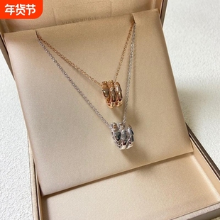 三环灵蛇项链女镀18k玫瑰金三圈蛇形吊坠高级锁骨链情侣款七夕