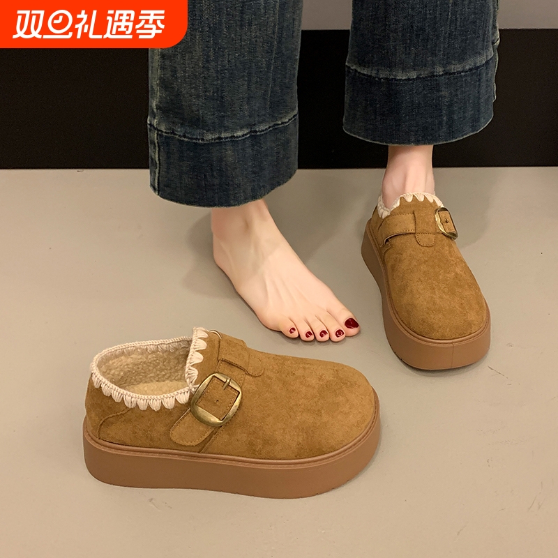 厚底勃肯鞋女雪地靴2025新款秋冬加绒豆豆鞋保暖一脚蹬懒人棉鞋子