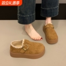 厚底勃肯鞋女雪地靴2025新款秋冬加绒豆豆鞋保暖一脚蹬懒人棉鞋子