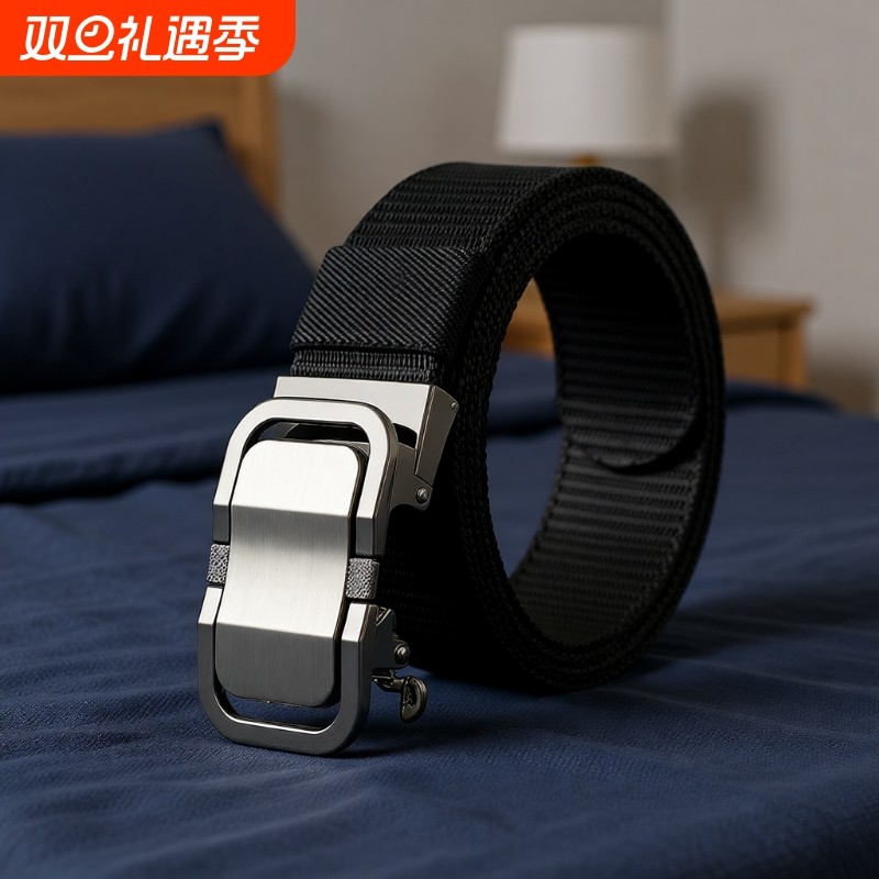 尼龙腰带男士潮ins帆布牛仔工装裤内穿式无牙自动扣皮带新款大气