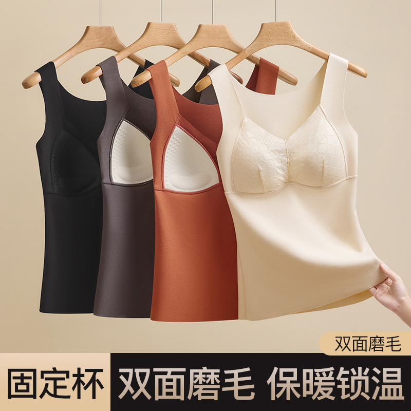 磨毛保暖内衣秋冬打底衫女大码自发热蕾丝无痕内衣保暖背心女批发