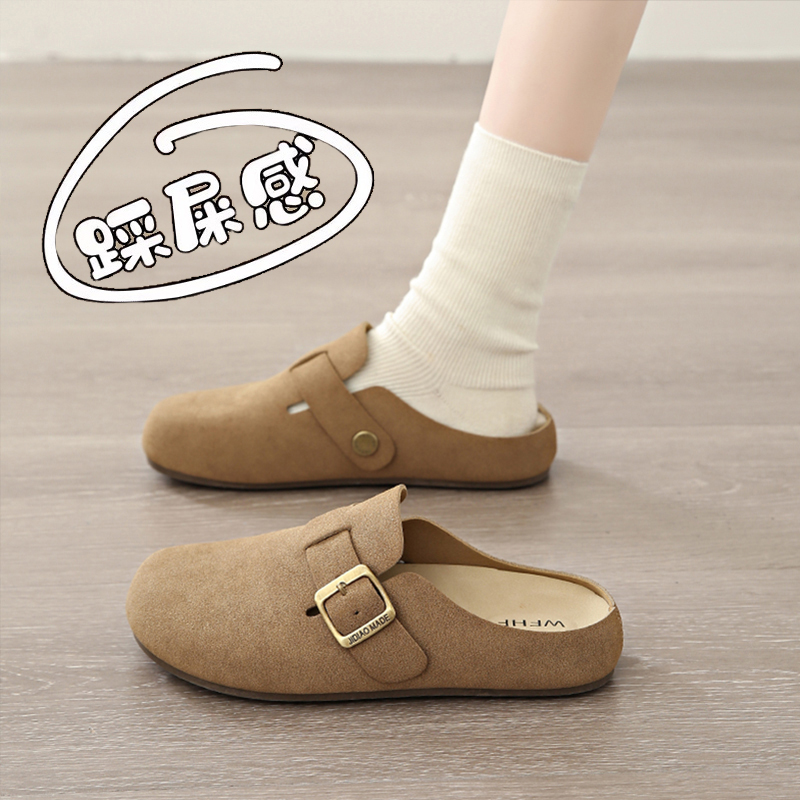 复古勃肯鞋女包头孕妇半拖外穿2025春秋新款一脚蹬懒人博肯鞋34码