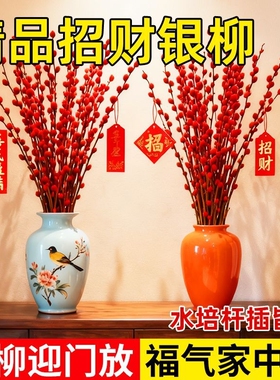银柳真花鲜枝客厅摆件红色年宵花花卉干花盆栽水培植物室内摆放