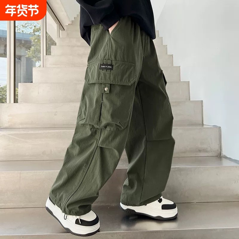 儿童运动春秋新款季工装黑色男童裤子休闲胖孩薄阔腿中大童夏防蚊,童装/婴儿装/亲子装,裤子,淘宝优惠券,粉丝福利购,淘宝优惠卷