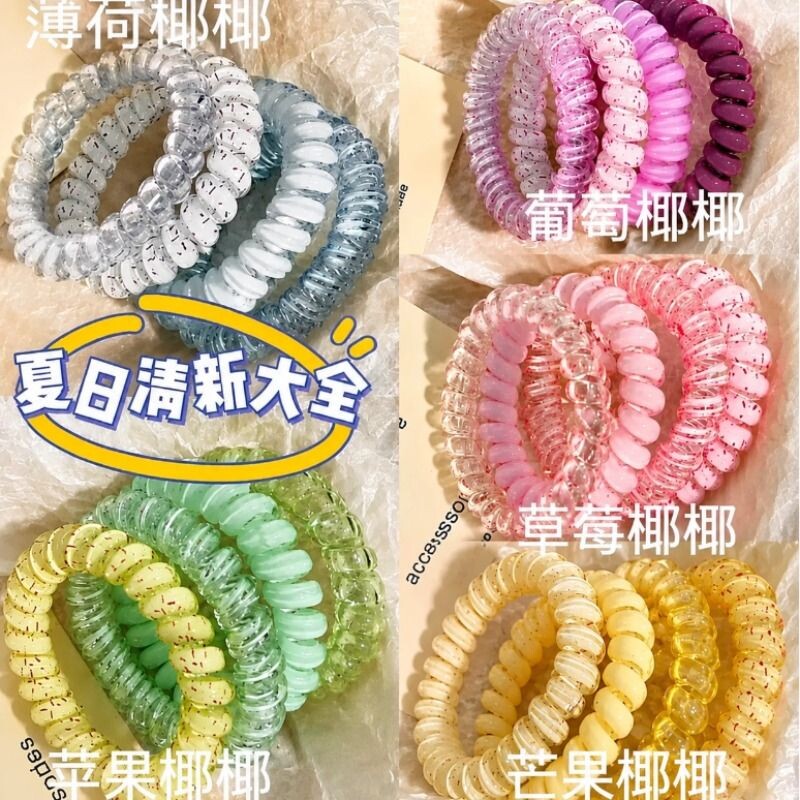 少女的夏日电话线发圈果冻色马卡龙色发圈情侣百搭款无痕高弹力