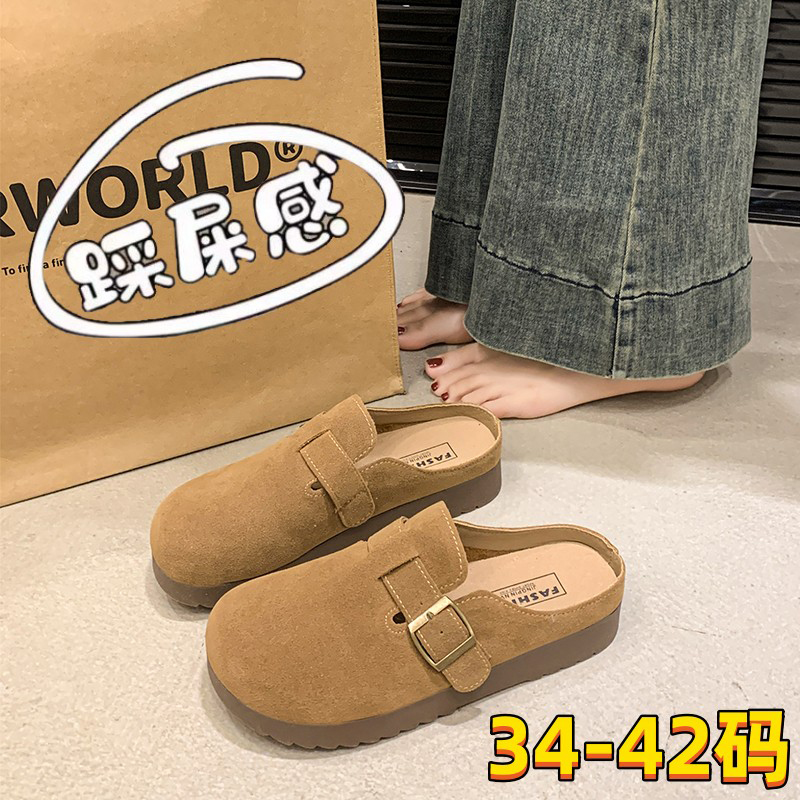 复古厚底勃肯鞋女款2025春秋新款孕妇一脚蹬包头半拖鞋大码41一43