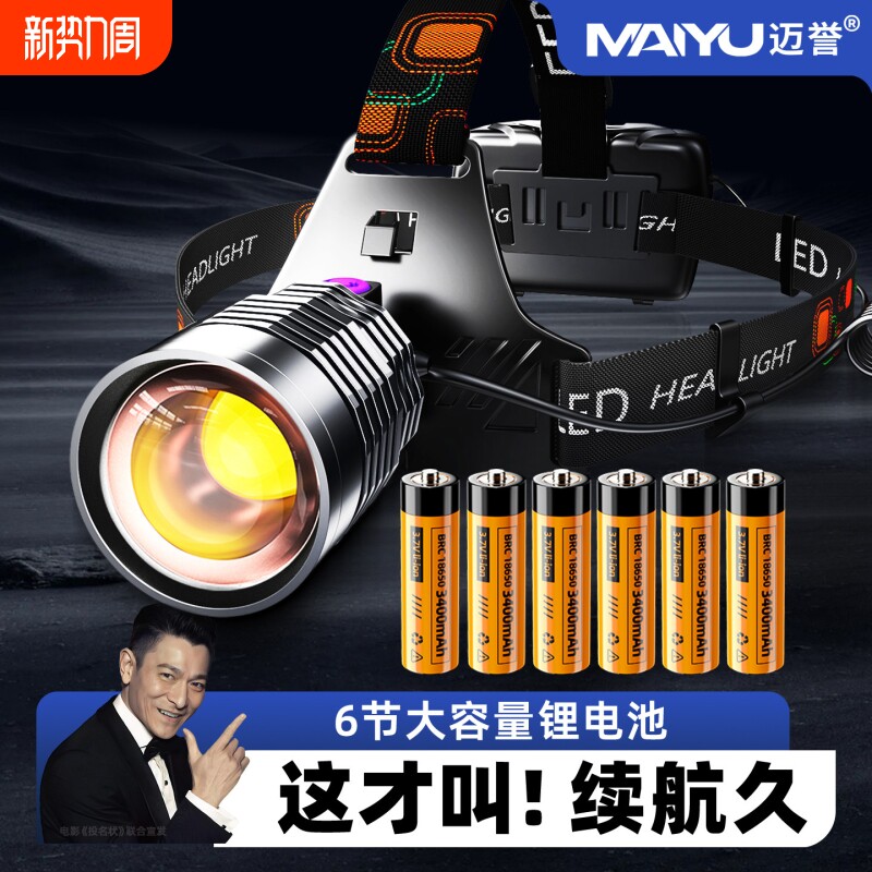头灯2026新款超长续航强光充电家用超亮激光户外照明大功率工作灯