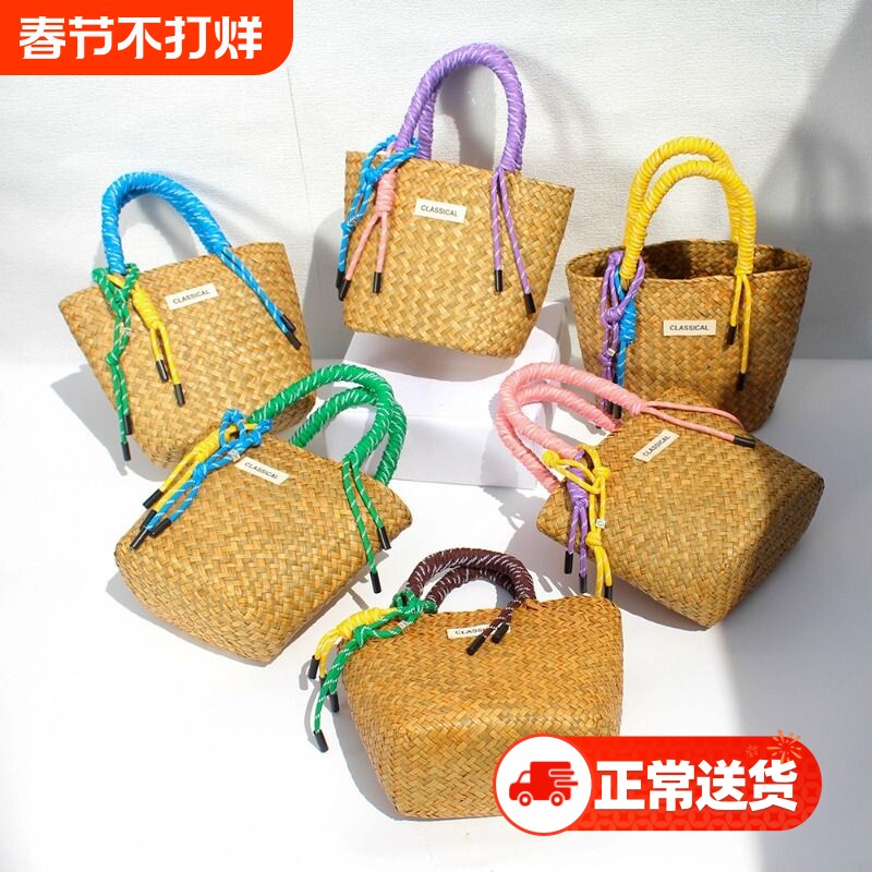 草编手提包编织尼龙手绳菜篮子包彩色同款装饰绳手工编制包沙滩包