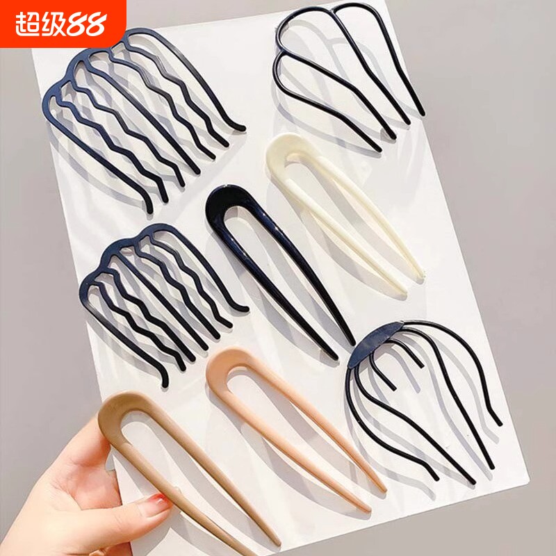 精致发簪四齿插梳盘发神器女丸子头懒人发梳气质U型固定头饰发卡