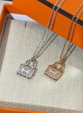 全新品质时尚个性康康包包项链女18K金锁头扣锁骨链轻奢高级感颈