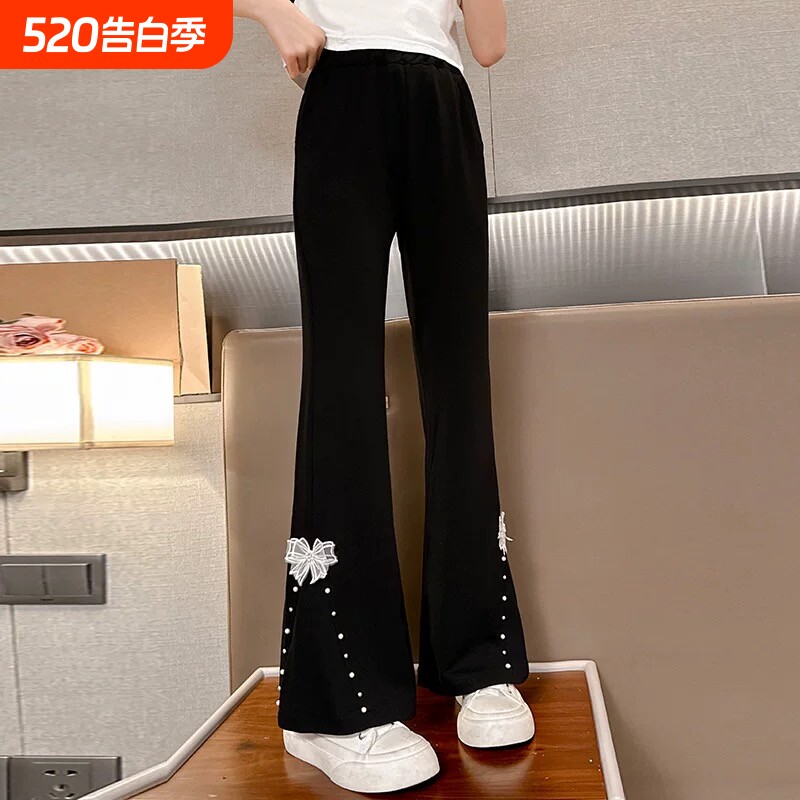 女童喇叭裤裤子黑色儿童春秋款加绒微2025新款喇叭裤中大童弹力裤