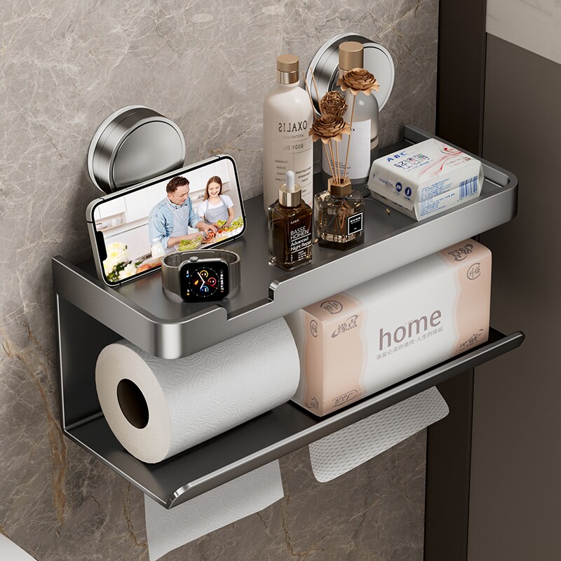 吸盘纸巾盒卫生间置物架免打孔厕所卷纸架浴室吸盘式厕纸盒壁挂式