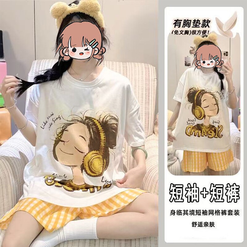 带胸垫睡衣女款新夏季可外穿套装图片