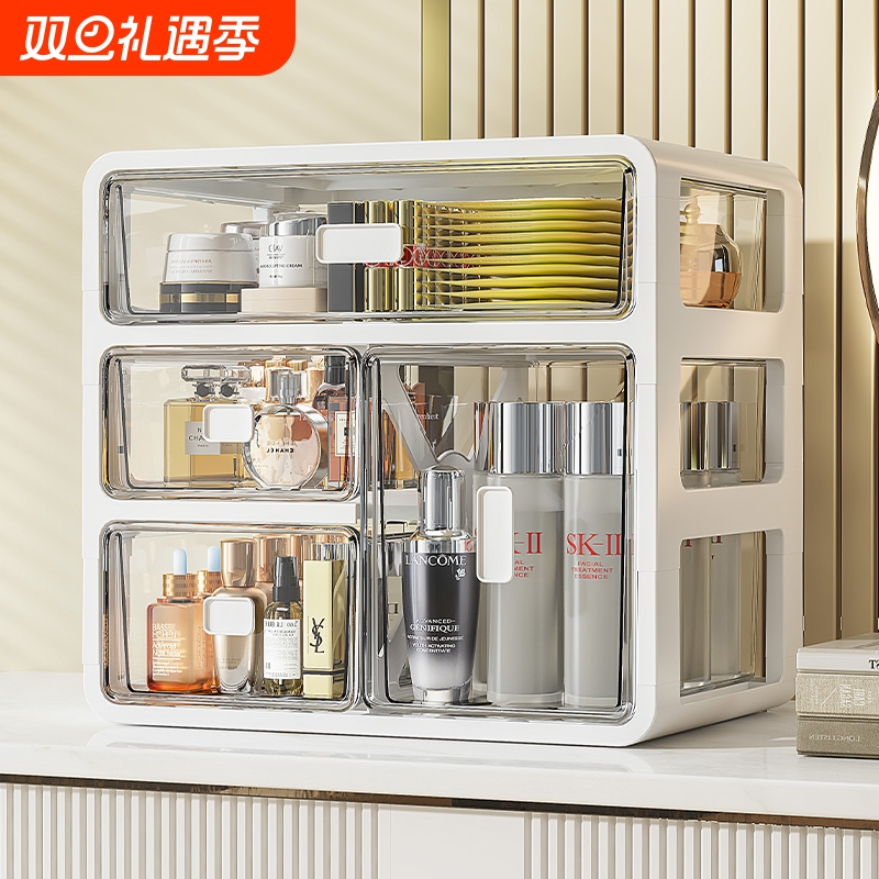 透明抽屉款化妆品收纳盒防尘