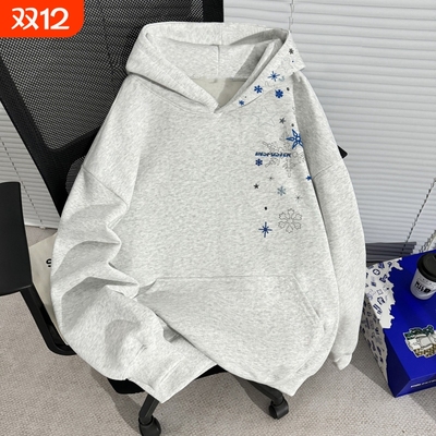 美式加绒加厚刺绣连帽卫衣男款秋冬潮流新款户外休闲宽松百搭上衣