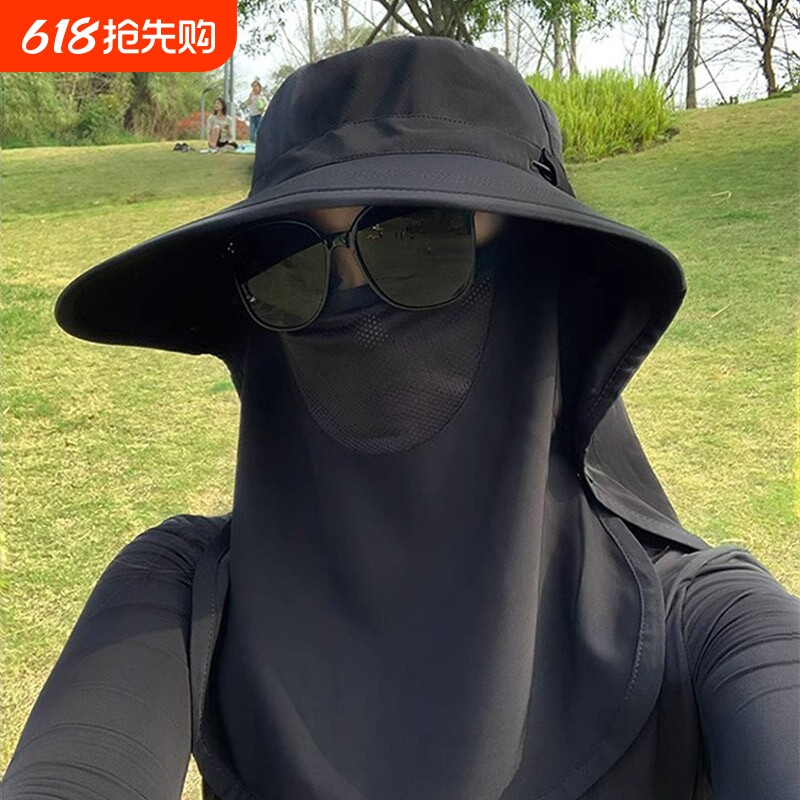 大檐全方位防晒帽面罩披肩一体帽子女夏季遮阳防紫外线太阳渔夫帽
