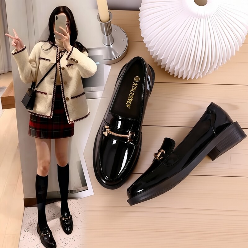 软底小皮鞋单鞋乐福鞋女2026新款春秋英伦风鞋子平底百搭黑色中跟