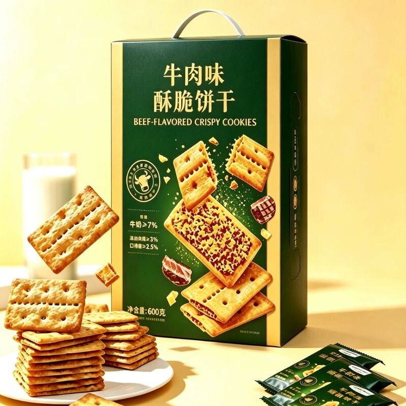 牛肉味酥脆饼干肉松夹心薄脆网红办公室休闲解馋小零食散装黄油