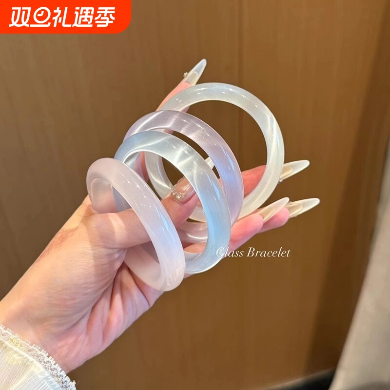 清冷感冰透白月光琉璃猫眼新中式手镯国风高级感粉色送闺蜜礼物