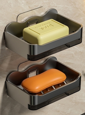 香皂盒壁挂式卫生间免打孔双层肥皂沥水盒家用浴室墙上置物架架子