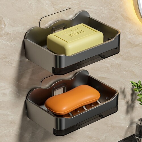 香皂盒壁挂式卫生间免打孔双层肥皂沥水盒家用浴室墙上置物架架子-封面