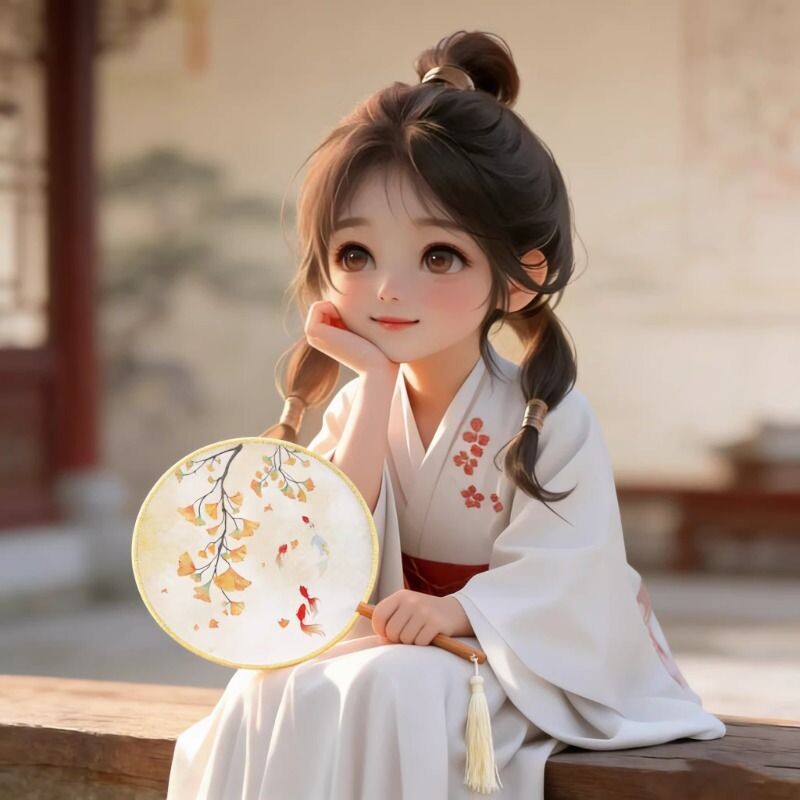 团扇双面古典扇子古风半透圆形流苏女古装汉服旗袍丝质古装扇子