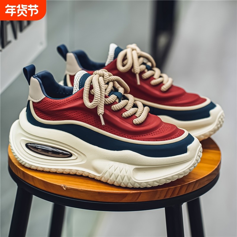 男鞋冬季2025新款潮流百搭高级感运动鞋皮面防水厚底增高老爹潮鞋