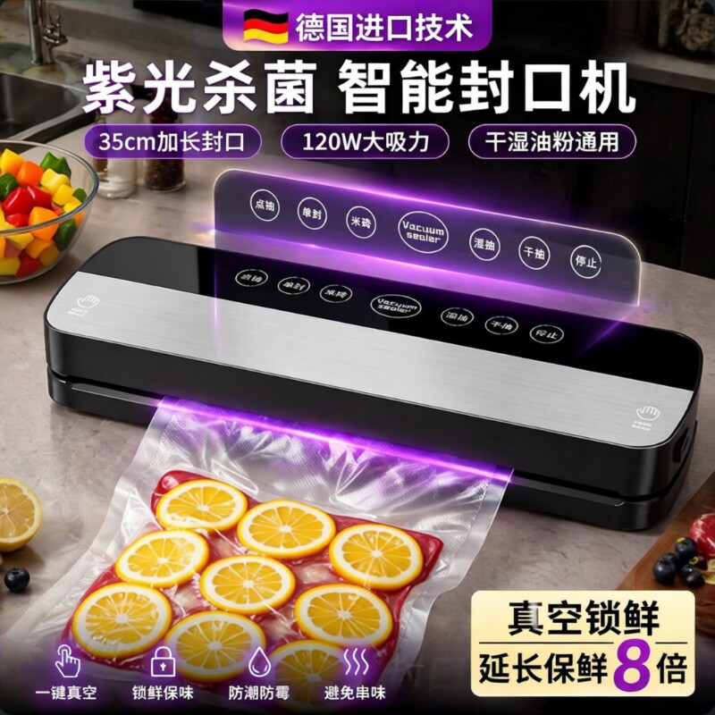 德国真空抽真空封口机家用小型保鲜塑封压缩食品包装全自动真空机