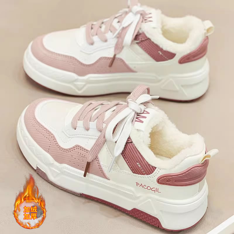 2025年冬季真皮加绒回力小白鞋女厚底保暖板鞋运动休闲棉鞋平底鞋