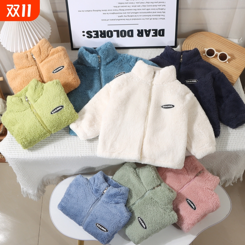 儿童外套新款秋冬加绒加厚法兰绒男女童宝宝保暖双面绒珊瑚绒上衣