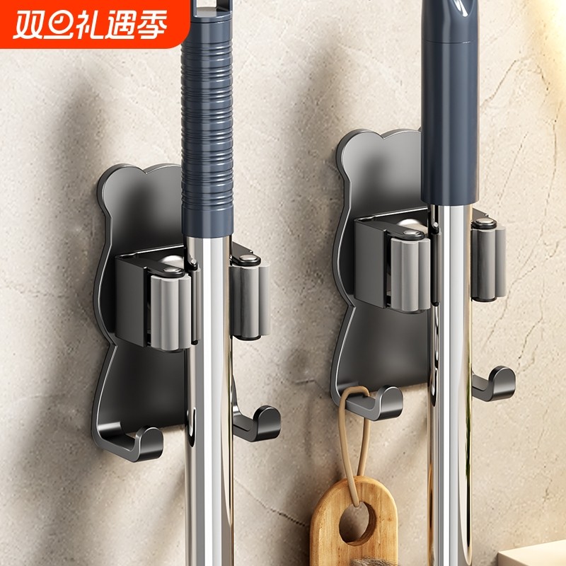拖把壁挂夹扫把拖布挂钩免打孔卫生间固定卡扣粘钩置物架收纳神器