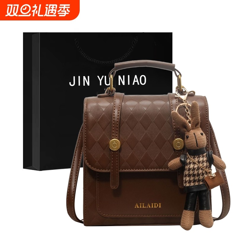 金玉鸟小众英伦复古双肩包女2024秋冬新款通勤斜挎包旅行背包实用