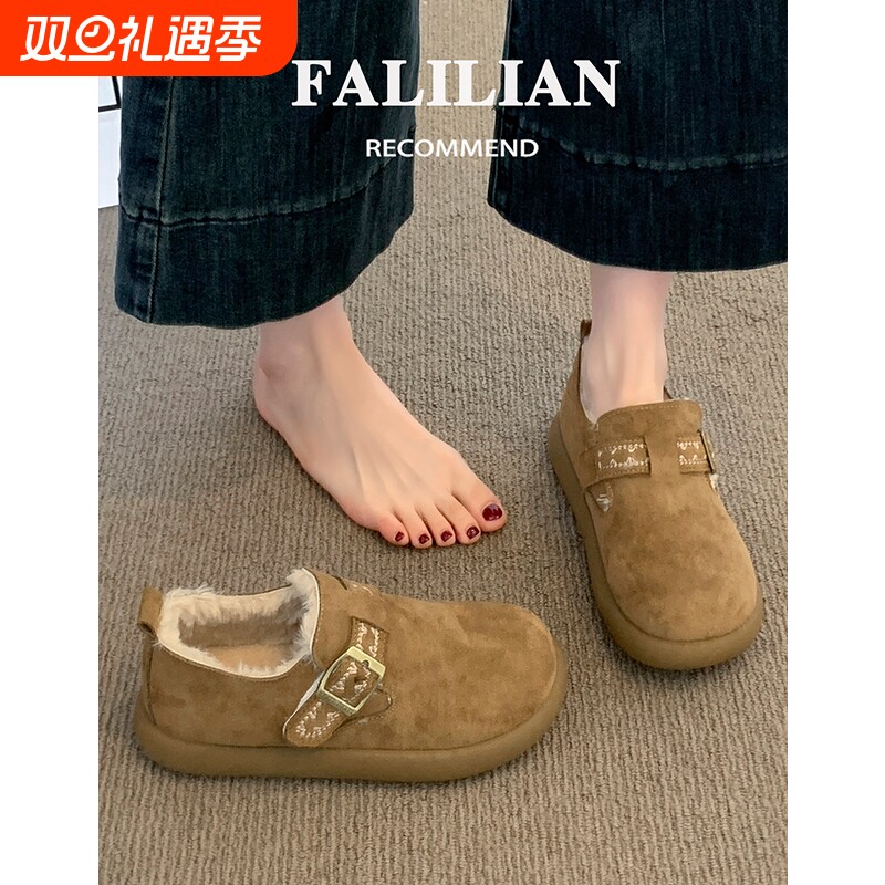 加绒勃肯鞋女鞋子2025新款冬季一脚蹬保暖棉鞋休闲百搭爆款雪地靴