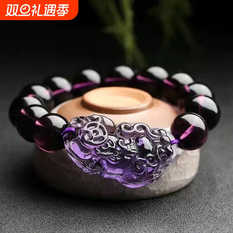 爆款仿黄水晶手链招财貔貅男女手串情侣款圆珠饰品时尚本命年礼物