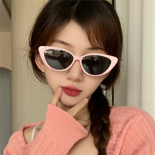 墨镜Jennie同款小猫眼高级太阳眼镜拍照圆脸粉色白色复古时尚黑色