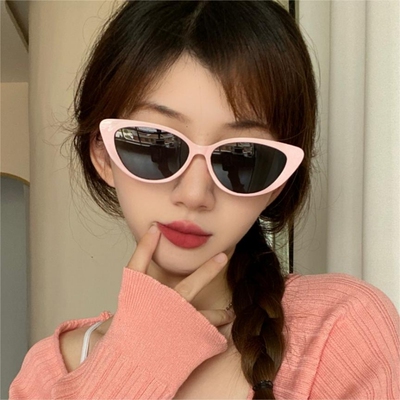 墨镜Jennie同款小猫眼高级太阳眼镜拍照圆脸粉色白色复古时尚黑色