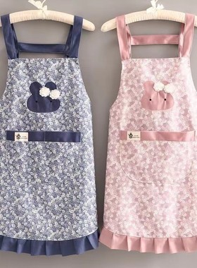 韩版家用做饭厨房小清新公主围裙女竹节棉透气工作时尚新款围腰
