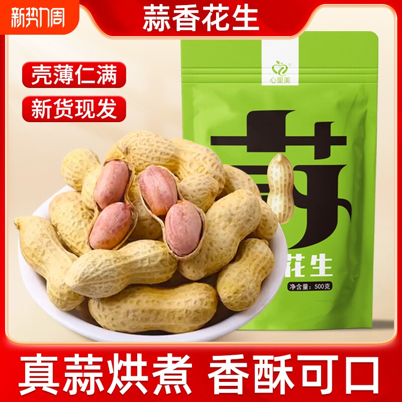 蒜香花生500g袋装现发带壳小珍珠无干燥剂零食炒货新鲜核桃味新货