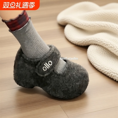 加绒复古内增高厚底玛丽珍毛毛鞋女冬外穿2025新款灰色保暖棉鞋子