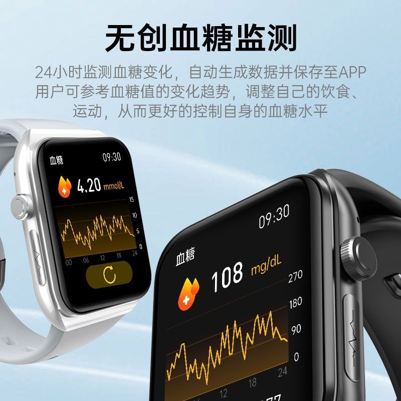 2024新款高精准无创测血糖血压心率尿酸多功能手表运动智能手环