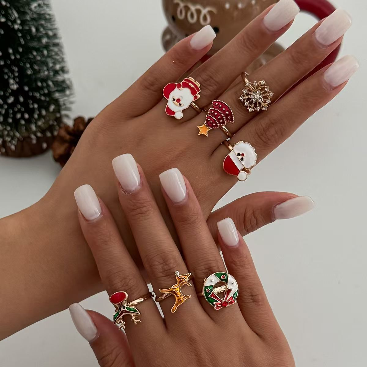 7件套圣诞元素戒指套装 欧美2025冬季新潮时尚网红ins风指环组合