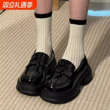 圆头厚底英伦乐福鞋女2025新款复古百搭jk正装单鞋黑色粗跟小皮鞋