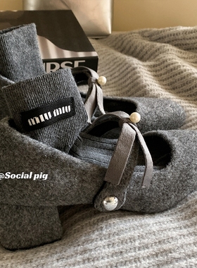 高级灰~秋冬穿搭yyds！晚晚风温柔呢子料单鞋加绒蝴蝶结玛丽珍鞋